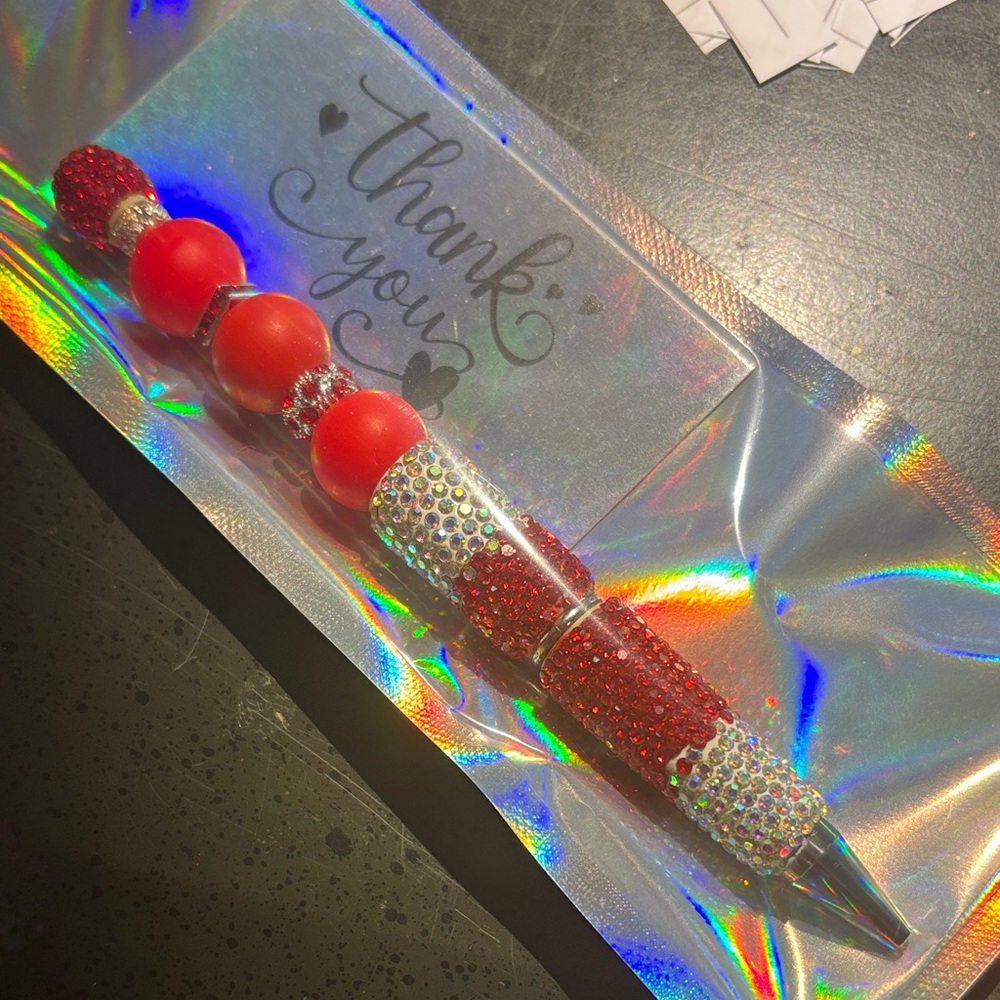 Elegant Red and Silver Beaded Pen